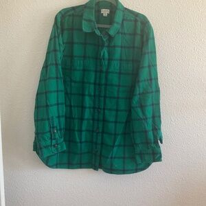 J. Crew Green Navy Women’s Plaid Long Sleeve Flannel Shirt XL
